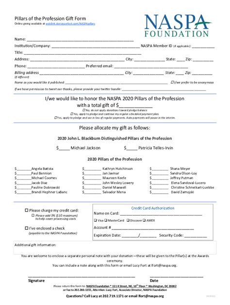 Fillable Online Pillars Of The Profession Gift Form Fax Email Print