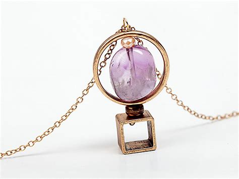 Ketten Lang LUNA Unikat Amethyst Kette Geometrisch Kreis Gold Ein