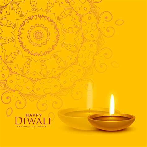 Premium Vector Yellow Festival Background With Diwali Diya Lamp And