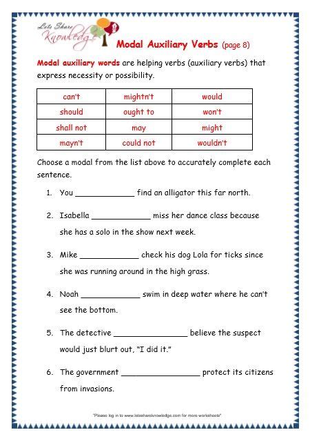 English Grammar Worksheet For Class 4