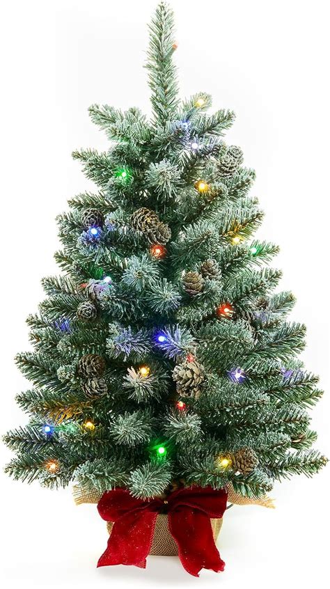 2 Ft Mini Christmas Trees With 25 F5 Led Lights 24 Decorated Burlap Artificial Tabletop