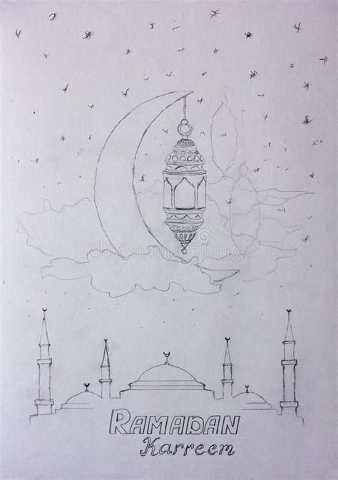 Pencil Sketch Hand Draw Ramadan Kareem Background Illustration With