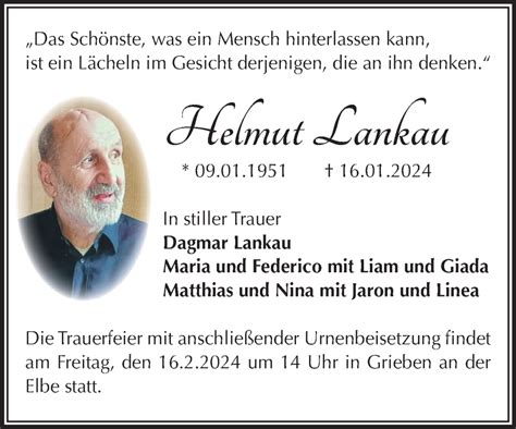 Traueranzeigen Von Helmut Lankau Abschied Nehmen De