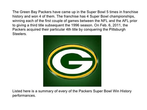 Green Bay Packers Super Bowl Wins History