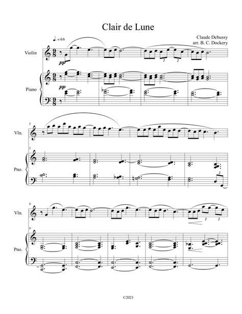 Clair De Lune Violin Solo With Piano Accompaniment Arr B C