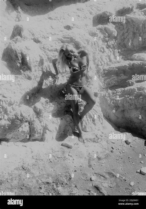 Woman In Bikini Standing Arm Black And White Stock Photos Images Alamy