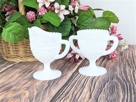 Vintage White Milk Glass Footed Sugar And Creamer Set Imperial Glass 1950s Open Sugar Bowl