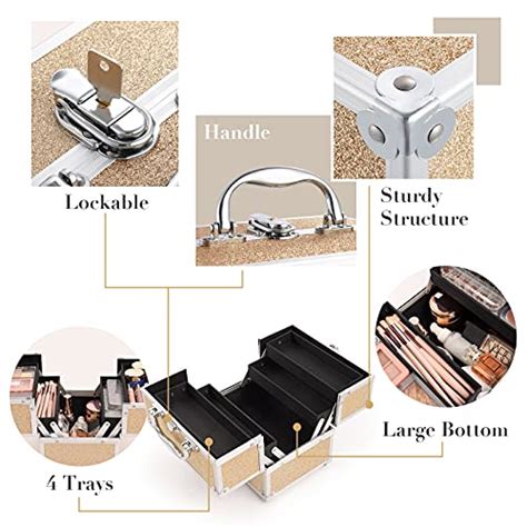 Frenessa Portable Makeup Train Case Cosmetic Box 4 Tier Trays Jewelry