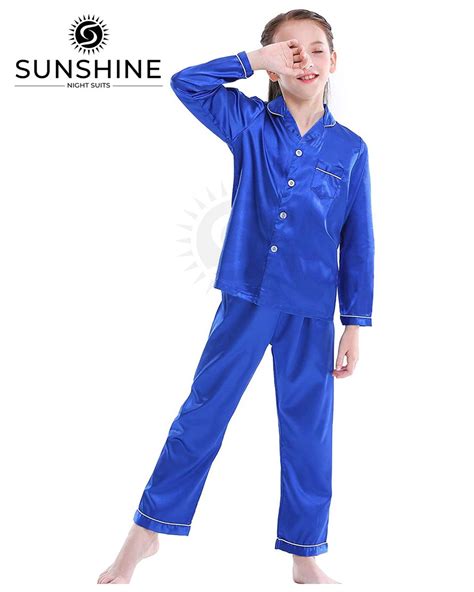 Royal Blue Silk Pajamas Set For Girls Pajamas Nightwears