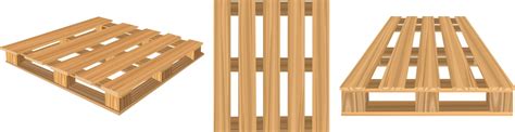 Wooden Pallets Set From Different Angles Flat Vector Image