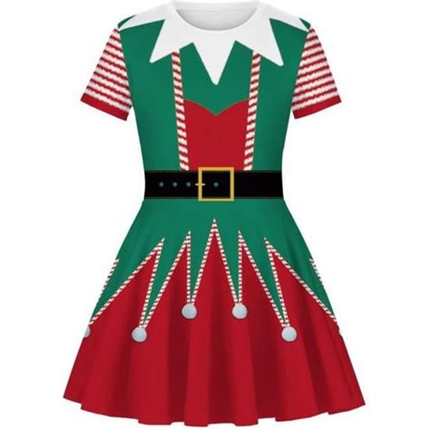 Iefiel Enfant Fille Robe Lutin Noël Déguisement Costume Carnaval