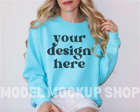 Comfort Colors Blau 1566 Mockup Comfort Colors Sweatshirt Mockup Blue Lagoon Mockup 1566