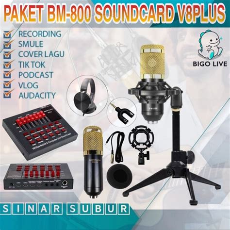 Jual Paket Hemat Mic BM800 Soundcard V8 Plus Stand Meja Rekaman Terbaik