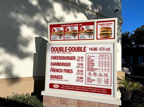 Menu at In-N-Out Burger fast food, Sunnyvale