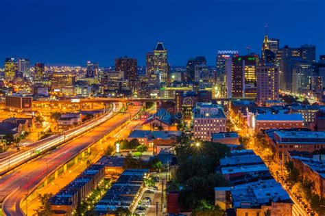 View of the Downtown Baltimore Skyline at Night, in Baltimore, Maryland ...