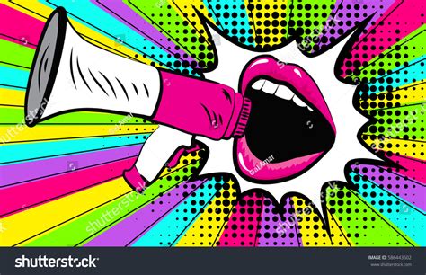 Sexy Open Female Mouth Megaphone Screaming Stock Vector Royalty Free