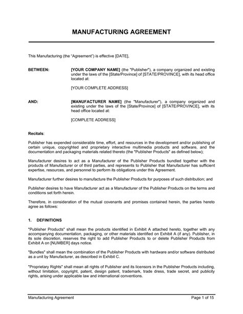 Contract Manufacturing Contract Template