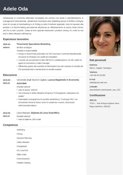 Esempio Di Curriculum Da Neolaureato CV Senza Esperienza