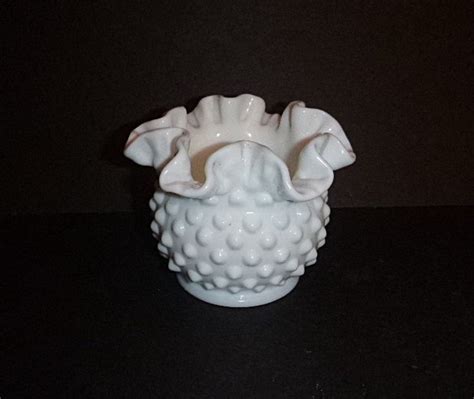 Fenton Milk Glass Hobnail Ruffled Vase Mid Century Milk Etsy Fenton