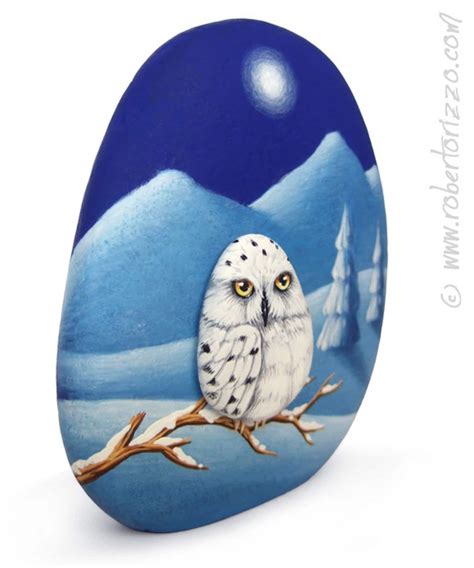 Snowy Owl Winter Landscape Two Painted Rocks and an Unique - Etsy