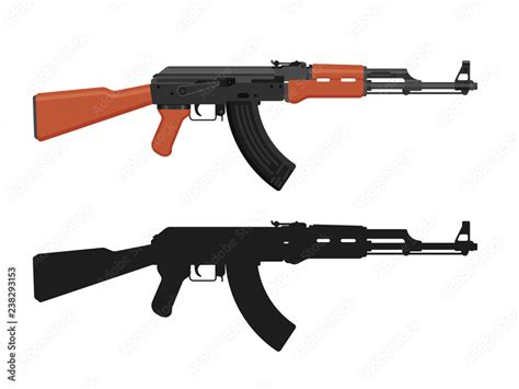 AK 47 Kalashnikov Machine Gun Isolated On White Flat Design Military