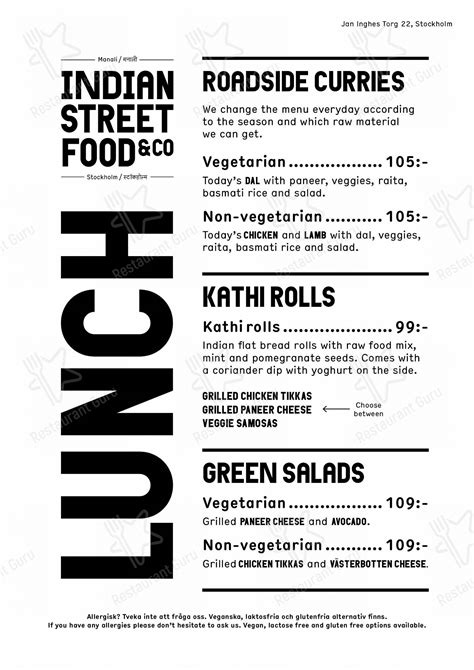Menu at Indian Street Food & Co cafe, Stockholm, Drottninggatan 73B