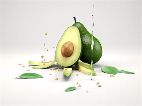 Avocado With Water Splash And Leafs D Art Avocado Png Transparent