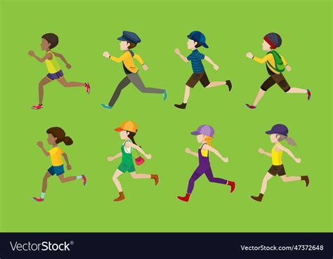 Set of cute children running design Royalty Free Vector