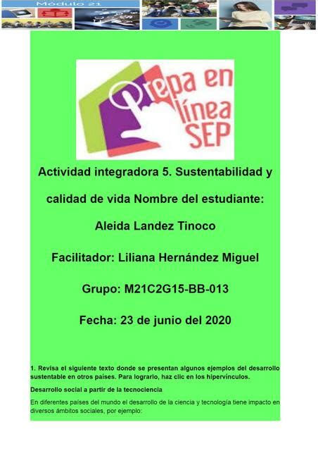 Actividad Integradora 5 La Sustentabilidad 2020 Actividadestemasyotros Udocz