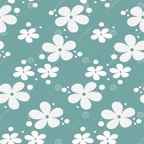 Cute Seamless Pattern Of Tiny White Flowers On Blue Background Stock