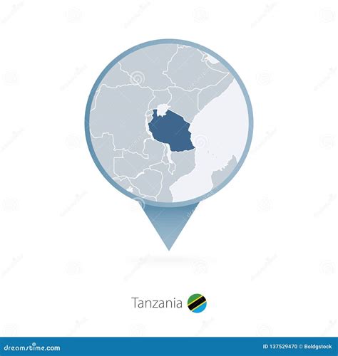 Map Pin with Detailed Map of Tanzania and Neighboring Countries Stock ...