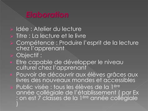 Solution Projet De La Classe La Lecture Studypool