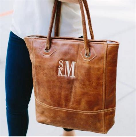 Monogrammed Rustic Leather Tote