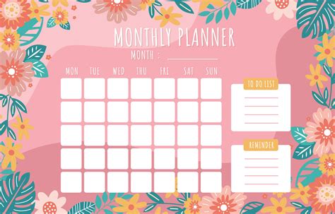 Monthly Planner Template with Floral Vector Element 17216221 Vector Art ...