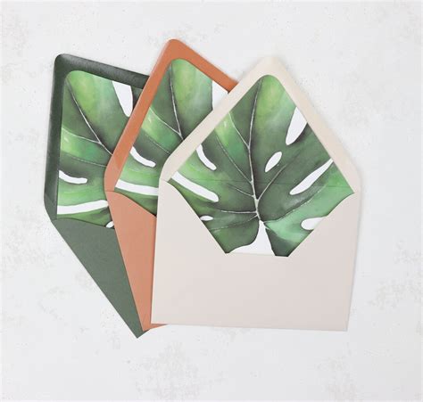 Green Monstera Leaves Envelope Liner A7 Hawaiian Wedding Etsy