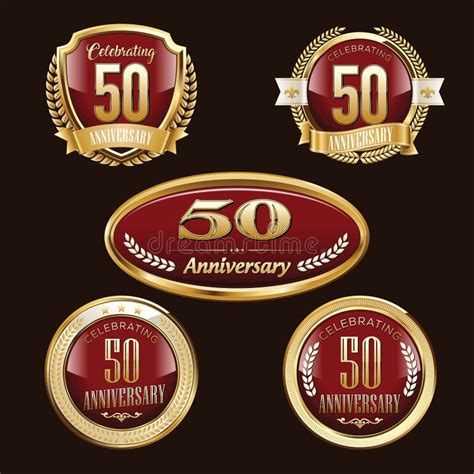 Set Of Golden Anniversary Badges Set Of Golden Anniversary Signs Stock Vector Illustration Of