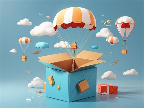 Premium AI Image 3D Cardboard Box With Parachute Fast Delivery