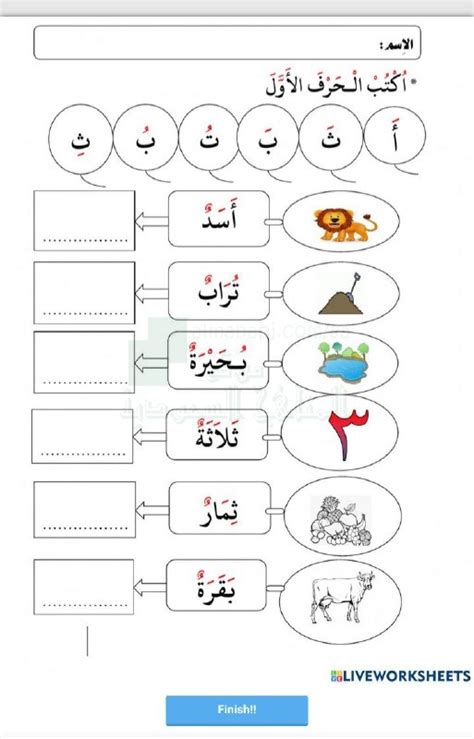 اوراق عمل الحروف للصف الاول