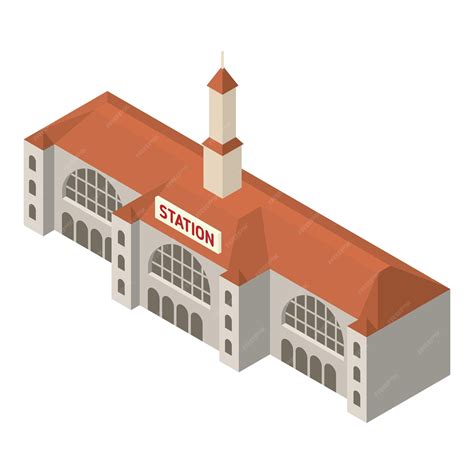 Premium Vector | Old railway station icon isometric of old railway