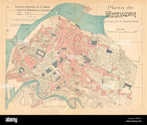 Pontevedra Plano Antiguo De La Cuidad Antike Stadt Plan Martin C1911