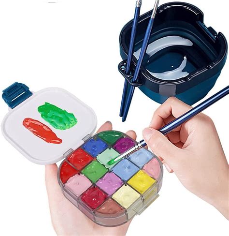 Travel Paint Palette Box With Foldable Paint Brush Washer 3 In 1