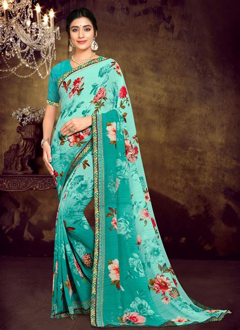 Buy Multi Colour Printed Faux Georgette Printed Saree Online 182404