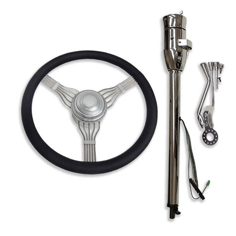 Chromed Auto Steering Column W Steering Wheel In Black Leather