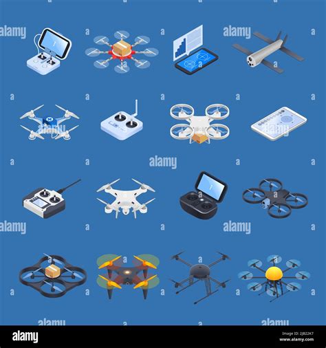 Drones Isometric Icons With Unmanned Aircrafts Of Different Purposes