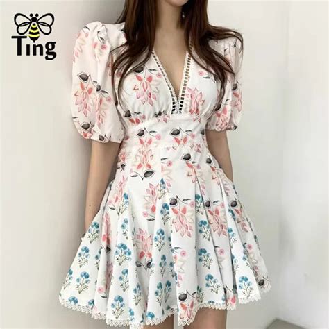 Tingfly Women Summer Fashion Floral High Waist Lace Patchwork A Line