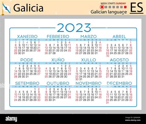 Calendario de bolsillo horizontal gallego para 2023 dos mil veintitrés