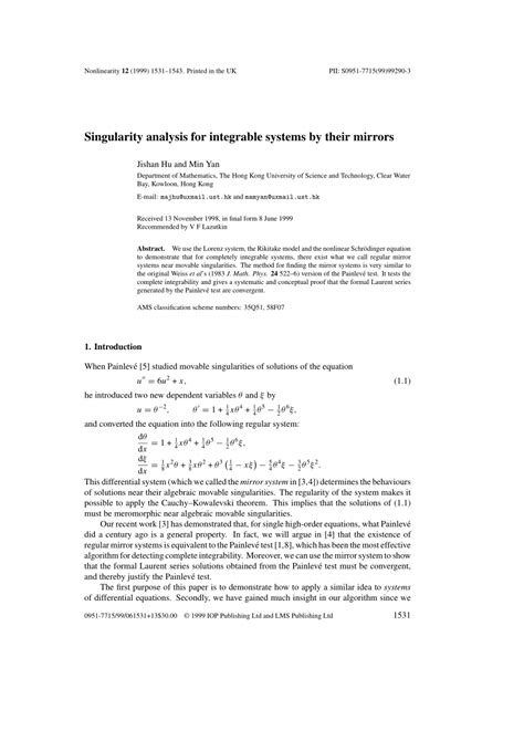 PDF Singularity Analysis For Integrable Systems By Their Mirrors