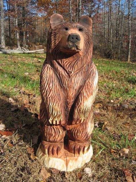 Rusty Brown Bear Chainsaw Carving Wood Sculpture 20 23 Inches Tall