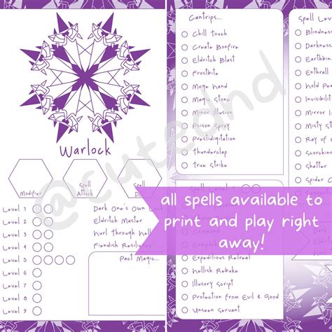 Warlock Spelltracker Set All Dnd E Warlock Spell Lists And Etsy