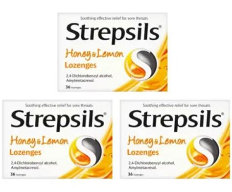 3 X Strepsils Honey And Lemon Soothing Sore Throat Sweets Pack Of 36